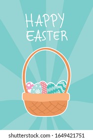 happy easter celebration card with eggs painted in basket vector illustration design