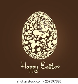 Happy Easter celebration card with floral design decorated easter egg with  on brown background.