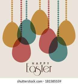 Happy Easter celebration card with hanging colorful eggs, can be use as flyer, banner or poster. 