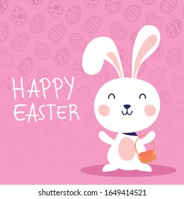happy easter celebration card with lettering and rabbit vector illustration design