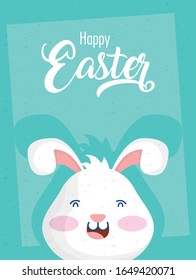 happy easter celebration card with lettering and rabbit vector illustration design