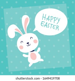 feliz tarjeta de celebración de Semana Santa con ilustración vectorial de conejo y burbuja del habla