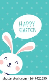 feliz tarjeta de celebración de Semana Santa con ilustración vectorial de conejo y burbuja del habla