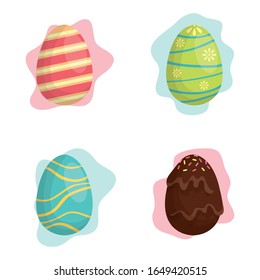 happy easter celebration card with set eggs painted vector illustration design