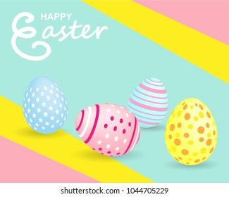 Happy easter. Celebration. Colorful easter egg on colorful pastels paper background ,light and shadow . Vector.