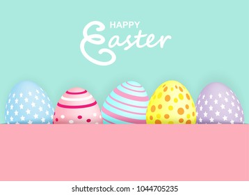 Happy easter. Celebration. Colorful easter egg on colorful pastels paper background ,light and shadow . Vector.