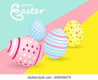 Happy easter. Celebration. Colorful easter egg on colorful pastels paper background ,light and shadow . Vector.