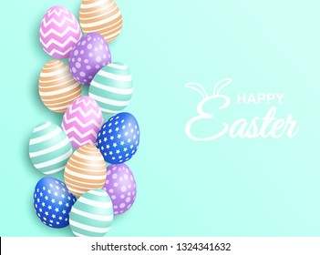 Happy easter. Celebration. Colorful easter egg on pastels background ,light and shadow . Vector.