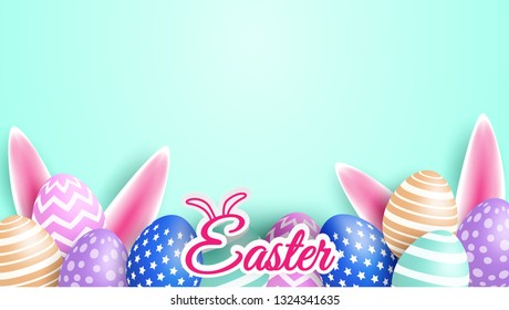 Happy easter. Celebration. Colorful easter egg on pastels background ,light and shadow . Vector.