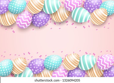 Happy easter. Celebration. Colorful easter egg on pastels background ,light and shadow . Vector.