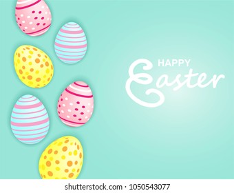 Happy easter. Celebration. Colorful pastels easter egg  on pastels background  ,light and shadow . Vector.