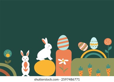 Happy easter celebration with colorful patterns and playful bunny design.