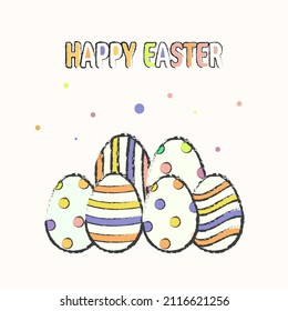 Feliz Concepto De Celebración De Pascua Con Huevos De Estilo Doodle En Fondo Blanco.