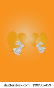 Happy Easter celebration concept  vector art and illustration  Paper art of Bunny and Easter eggs 