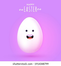 Happy Easter Celebration Concept With White Cartoon Egg On Purple Background.