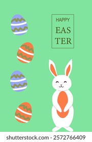 Happy easter celebration with cute bunny and colorful eggs design for posters.