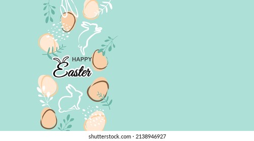 Happy easter. Celebration.  Easter egg and bunny ears on mint green background. Vector. 