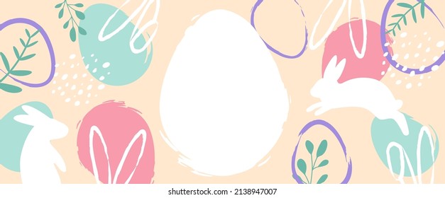 Happy easter. Celebration.  Easter egg and bunny ears on cream background. Vector. 