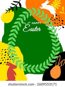 Happy easter. Celebration. Easter egg and bunny ears on colorful background. Vector.