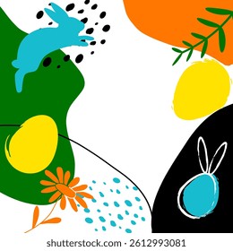 Happy easter. Celebration. Easter egg and bunny ears on colorful background. Vector.