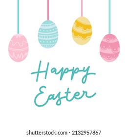 Happy Easter Celebration with Easter Egg. Easter Greeting Card Design with Hanging Easter Eggs
