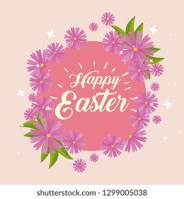 happy easter celebration with flowers decoration