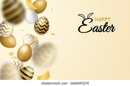 Happy easter celebration. Golden, white easter egg on soft background. light and shadow. Vector. illustration.