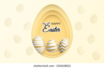 Happy easter celebration. golden,white easter egg on soft background ,light and shadow . Vector.