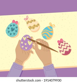 happy easter celebration hands painted eggs vector illustration design