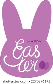 Logo de la celebración de Pascua feliz en color azul claro. Esbozo de la cara del conejito de Pascua con el texto dibujado a mano Feliz Pascua