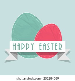 Happy Easter celebration with paper made eggs design on blue background.