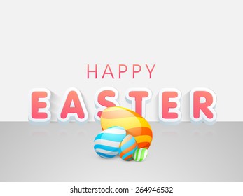 Happy Easter celebration poster, banner or flyer with glossy colorful creative eggs.