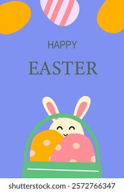 Happy easter celebration poster with bunny and easter eggs design.