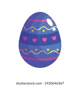 celebración de Pascua feliz huevo púrpura pintado con corazones ilustración vectorial diseño