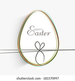 Happy Easter celebration sticker, tag or label design with stylish text on ribbon decorated background. 