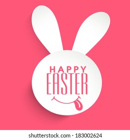 Feliz celebración de Pascua pegajosa a un conejito y elegante texto sobre fondo rosa. 