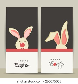 Happy Easter celebration website banner set with cute smiley bunny.