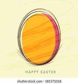 Festejo de celebraciones de Pascua feliz, diseño de afiches o pancartas con un elegante huevo de fondo amarillo y rojo. 