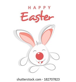 Happy Easter celebrations flyer, poster or banner design and stylish text with cute bunny.