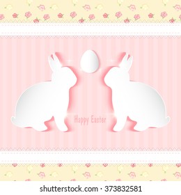 Happy Easter celebrations greeting card design with 2 bunnies
