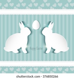 Happy Easter celebrations greeting card design with 2 bunnys