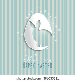 Happy Easter celebrations greeting card design with bunny silhouette. blue background