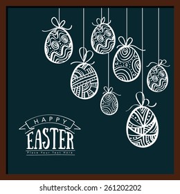 Happy Easter chalk drawing vector art/Blackboard graphic design with text/Greeting cards with line drawing