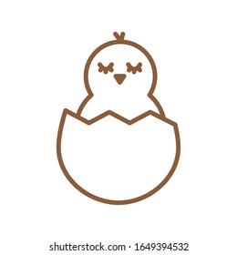 Happy easter chick inside egg line style icon design, Spring decoration holiday greeting ornament celebration festive season tradition and festival theme Vector illustration