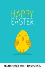 Happy Easter. Chick with lettering. Cute hand drawn Easter card. Vector illustration.
