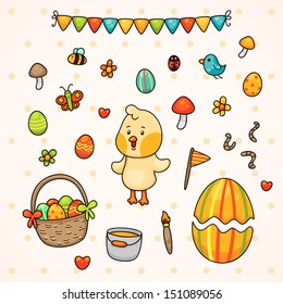 Happy Easter with chick, set