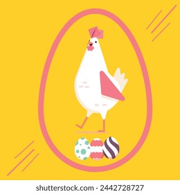 Happy Easter Chicken With Eggs Vector 