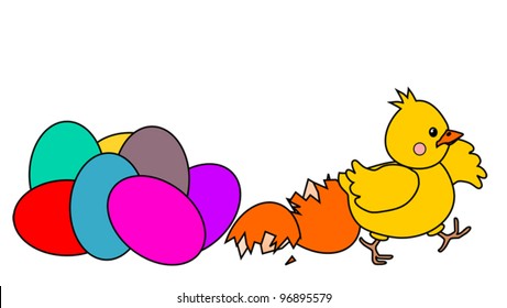 Happy easter chicken hatched from egg.