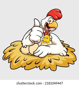 Happy Easter Chicken Hen and eggs vector Art