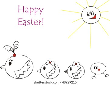  Happy Easter! Chicken's family. Children's drawings